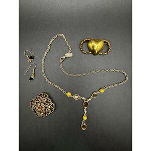 Lot Of Vintage Gold Tone Jewelry - 2 Brooches Earrings Liz & Co Necklace